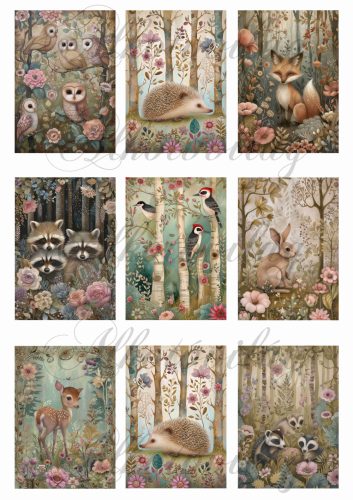 Woodland kártyák állatkákkal és virágokkal 8,5 cm x 6 cm