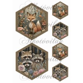   Woodland - cuki róka és borzok hexagonokban 13,5 x 11,5 cm + 6,5 x 5,5 cm