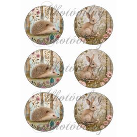   Woodland - cuki süni és nyuszi virágokkal 9 cm-es körökben