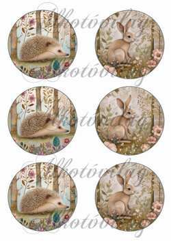 Woodland - cuki süni és nyuszi virágokkal 9 cm-es körökben