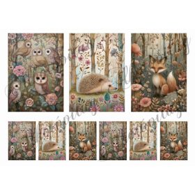   Woodland kártyák - cuki baglyok, süni és róka 12 x 8,5 cm és 6 x 4 cm