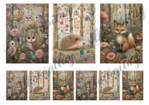 Woodland kártyák - cuki baglyok, süni és róka 12 x 8,5 cm és 6 x 4 cm