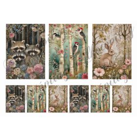   Woodland kártyák - cuki borzok, harkályok és nyuszi  12 x 8,5 cm és 6 x 4 cm