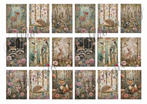 Woodland kártyák - cuki állatkák virágokkal 6 x 4 cm