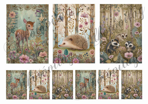 Woodland kártyák - cuki őzike, süni és borzok  12 x 8,5 cm és 6 x 4 cm