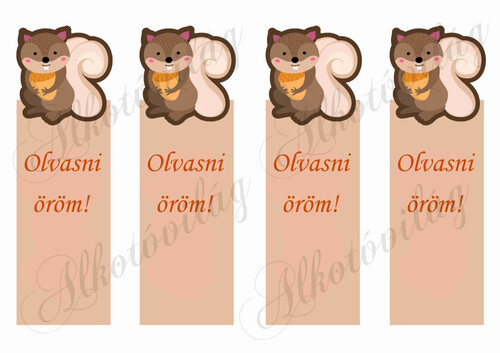 Mókusos könyvjelzők - OLVASNI ÖRÖM felirattal