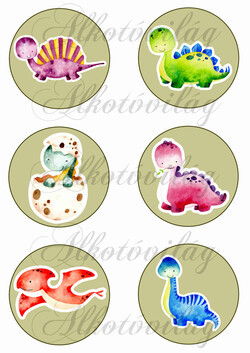 Kézzel festett dinoszauruszok 8,5 cm-es körökben 2