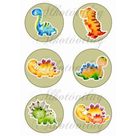 Kézzel festett dinoszauruszok 8,5 cm-es körökben