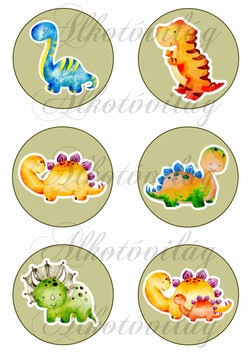 Kézzel festett dinoszauruszok 8,5 cm-es körökben