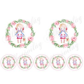 Rajzolt kislányok élénkebb színben 10,5 és 5,5 cm