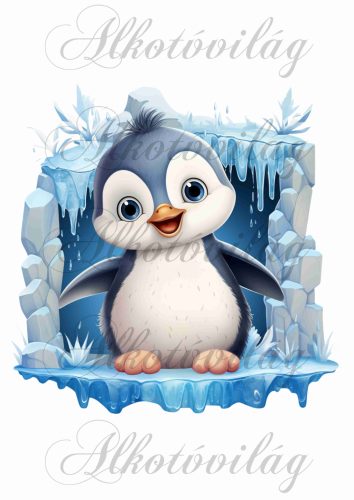 Párnablokk - vászontáska blokk - Pingvin jégbarlangban - kb 19,5 x 19,5 cm