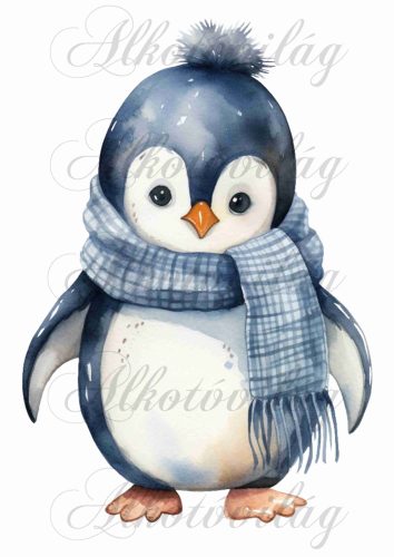 Párnablokk - vászontáska blokk - Pingvin kék sálban - kb 27 x 19 cm