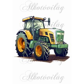   Párnablokk - vászontáska blokk - Zöld-sárga traktor kb. 17 x 19 cm