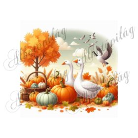   Párnablokk - vászontáska blokk - Libás őszi kép tökökkel 2