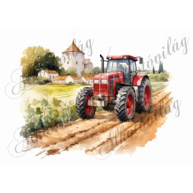   Párnablokk - vászontáska blokk piros traktorral, szélmalommal - kb. 20 x 25 cm