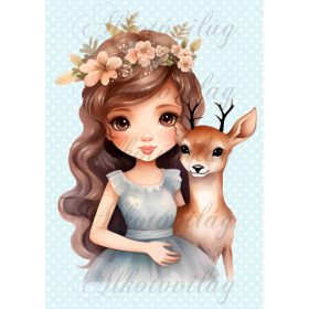   Párnablokk - vászontáska blokk - barna hajú hercegnő őzikével - mentás pöttyös háttérrel