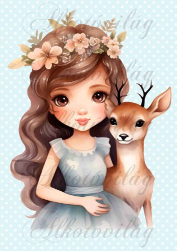 Párnablokk - vászontáska blokk - barna hajú hercegnő őzikével - mentás pöttyös háttérrel