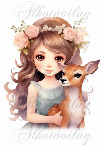 Párnablokk - vászontáska blokk - barna hajú hercegnő őzikével 2