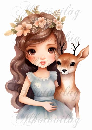 Párnablokk - vászontáska blokk - barna hajú hercegnő őzikével