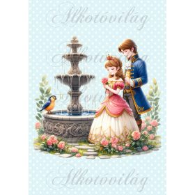   Párnablokk - vászontáska blokk - Herceg és hercegnő a szökőkútnál - pöttyös háttérrel