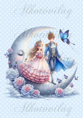 Párnablokk - vászontáska blokk - Herceg és hercegnő pillangók között pöttyös háttérrel