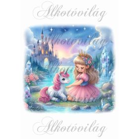   Párnablokk - vászontáska blokk - hercegnő kicsi unikornissal a kastélynál