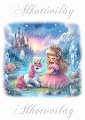 Párnablokk - vászontáska blokk - hercegnő kicsi unikornissal a kastélynál