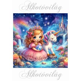   Párnablokk - vászontáska blokk - hercegnő unikornissal a kastélynál