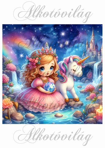 Párnablokk - vászontáska blokk - hercegnő unikornissal a kastélynál