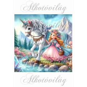   Párnablokk - vászontáska blokk - hercegnő unikornissal hegyek között