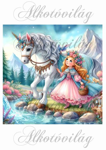 Párnablokk - vászontáska blokk - hercegnő unikornissal hegyek között