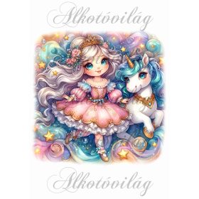   Párnablokk - vászontáska blokk - hercegnő unikornissal, rózsa hajdísszel