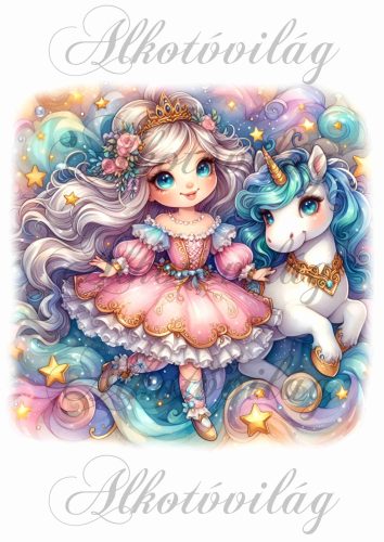 Párnablokk - vászontáska blokk - hercegnő unikornissal, rózsa hajdísszel