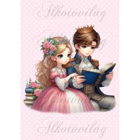   Párnablokk - vászontáska blokk - Könyvet olvasó herceg és hercegnő pöttyös háttérrel