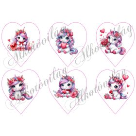 Valentin napi unikornisok szívekkel - 9 cm magas szíveken
