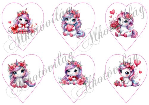 Valentin napi unikornisok szívekkel - 9 cm magas szíveken