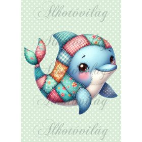  Patchwork delfin pöttyös háttérrel - PÁRNABLOKK, VÁSZONTÁSKA BLOKK, PATCHWORK BLOKK, UZSONNÁSTASAK BLOKK