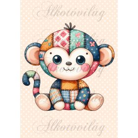   Patchwork majom pöttyös háttérrel - PÁRNABLOKK, VÁSZONTÁSKA BLOKK, PATCHWORK BLOKK, UZSONNÁSTASAK BLOKK