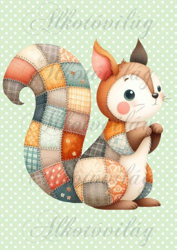 Patchwork mókus pöttyös háttérrel - PÁRNABLOKK, VÁSZONTÁSKA BLOKK, PATCHWORK BLOKK, UZSONNÁSTASAK BLOKK