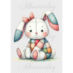   Patchwork nyuszi pöttyös háttérrel - PÁRNABLOKK, VÁSZONTÁSKA BLOKK, PATCHWORK BLOKK, UZSONNÁSTASAK BLOKK