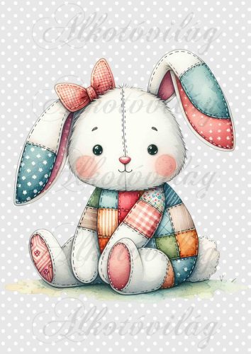 Patchwork nyuszi pöttyös háttérrel - PÁRNABLOKK, VÁSZONTÁSKA BLOKK, PATCHWORK BLOKK, UZSONNÁSTASAK BLOKK