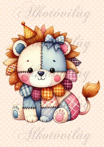 Patchwork oroszlán pöttyös háttérrel - PÁRNABLOKK, VÁSZONTÁSKA BLOKK, PATCHWORK BLOKK, UZSONNÁSTASAK BLOKK