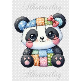   Patchwork panda pöttyös háttérrel - PÁRNABLOKK, VÁSZONTÁSKA BLOKK, PATCHWORK BLOKK, UZSONNÁSTASAK BLOKK