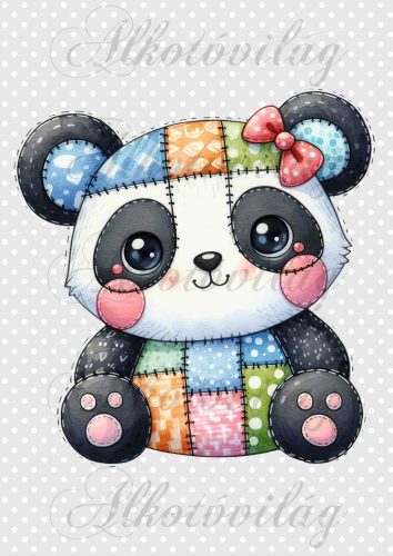 Patchwork panda pöttyös háttérrel - PÁRNABLOKK, VÁSZONTÁSKA BLOKK, PATCHWORK BLOKK, UZSONNÁSTASAK BLOKK