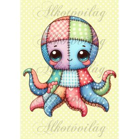   Patchwork polip pöttyös háttérrel - PÁRNABLOKK, VÁSZONTÁSKA BLOKK, PATCHWORK BLOKK, UZSONNÁSTASAK BLOKK