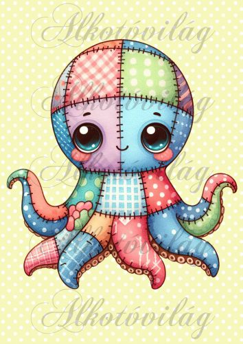 Patchwork polip pöttyös háttérrel - PÁRNABLOKK, VÁSZONTÁSKA BLOKK, PATCHWORK BLOKK, UZSONNÁSTASAK BLOKK