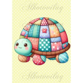   Patchwork teknős pöttyös háttérrel - PÁRNABLOKK, VÁSZONTÁSKA BLOKK, PATCHWORK BLOKK, UZSONNÁSTASAK BLOKK