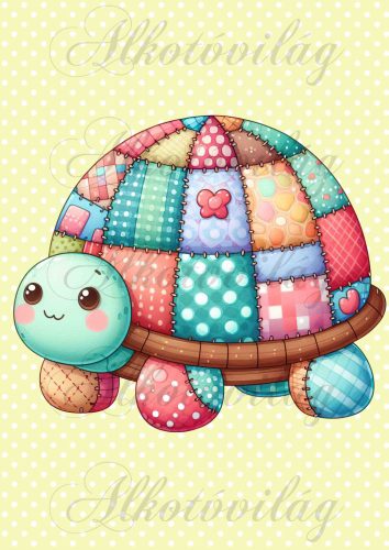 Patchwork teknős pöttyös háttérrel - PÁRNABLOKK, VÁSZONTÁSKA BLOKK, PATCHWORK BLOKK, UZSONNÁSTASAK BLOKK