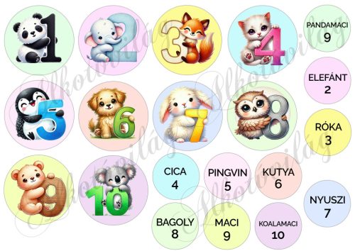 Számok kedves állatkákkal és nevekkel - 6 cm