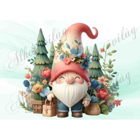   Csukott szemű manó virágokkal, fenyőkkel - PÁRNABLOKK, VÁSZONTÁSKA BLOKK, PATCHWORK BLOKK, UZSONNÁSTASAK BLOKK